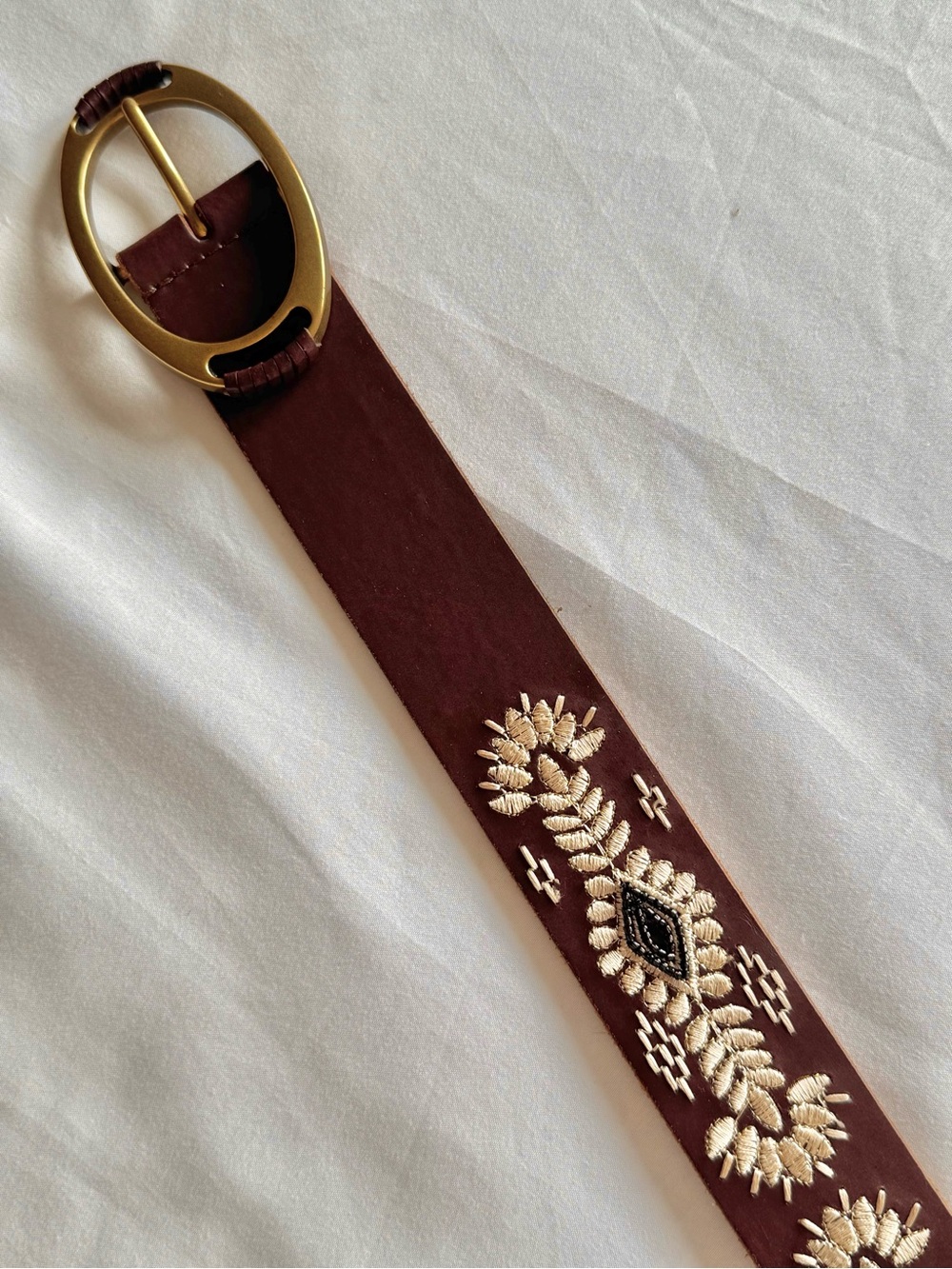 Lucky Brand Brown Leather Embroidered Beaded Belt XL - Picture 3 of 7